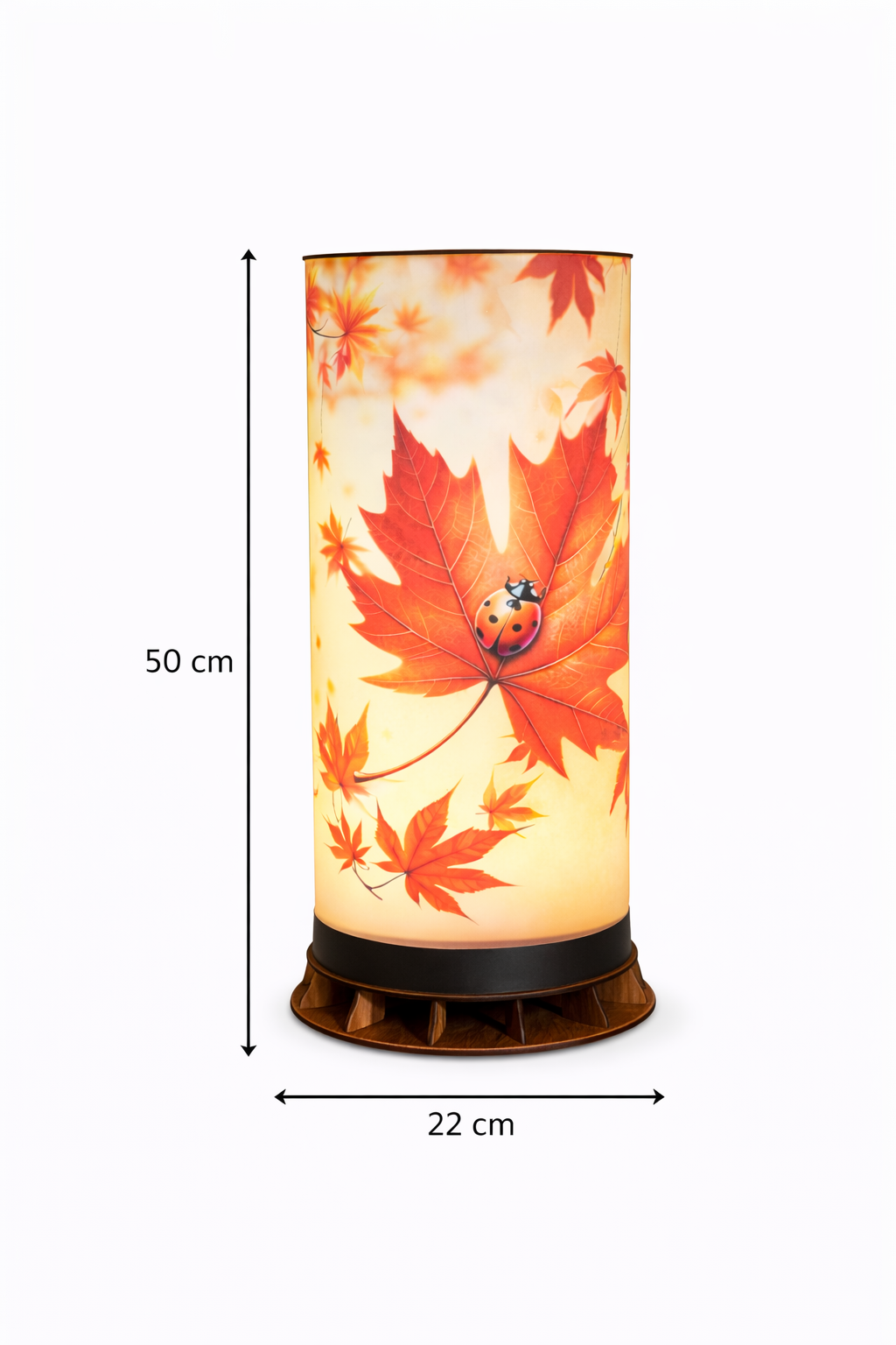 🍁 Sonbahar Yaprağı ve Uğur Böceği Desenli LED Masa Lambası – Dekoratif Ortam Aydınlatması – 50 cm