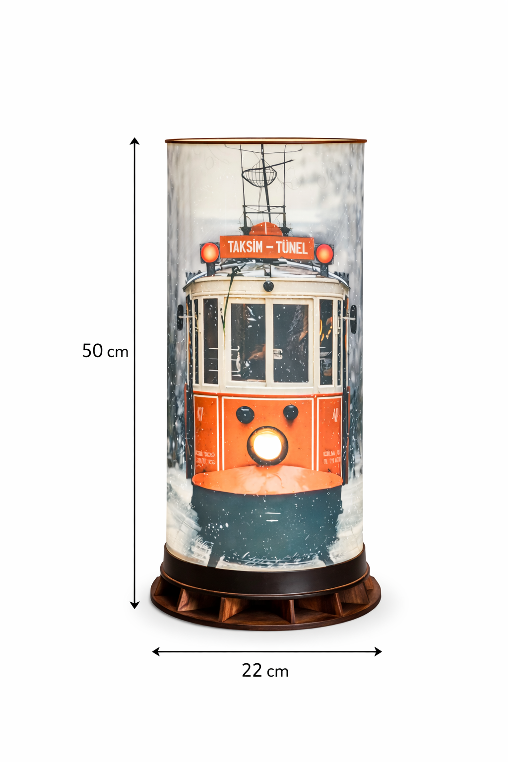 🚋 Taksim–Tünel Tramvay Desenli LED Masa Lambası – Dekoratif Ortam Aydınlatması – 50 cm