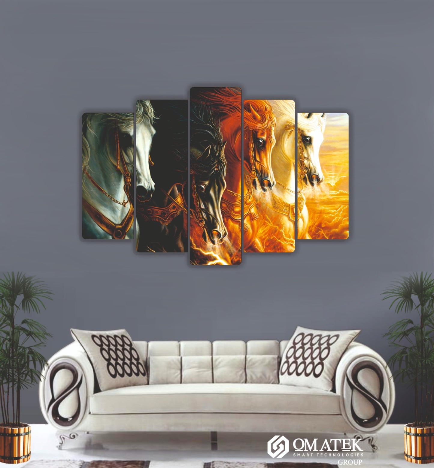 5 Parçalı At Temalı MDF Duvar Tablosu (70cm x 100cm)