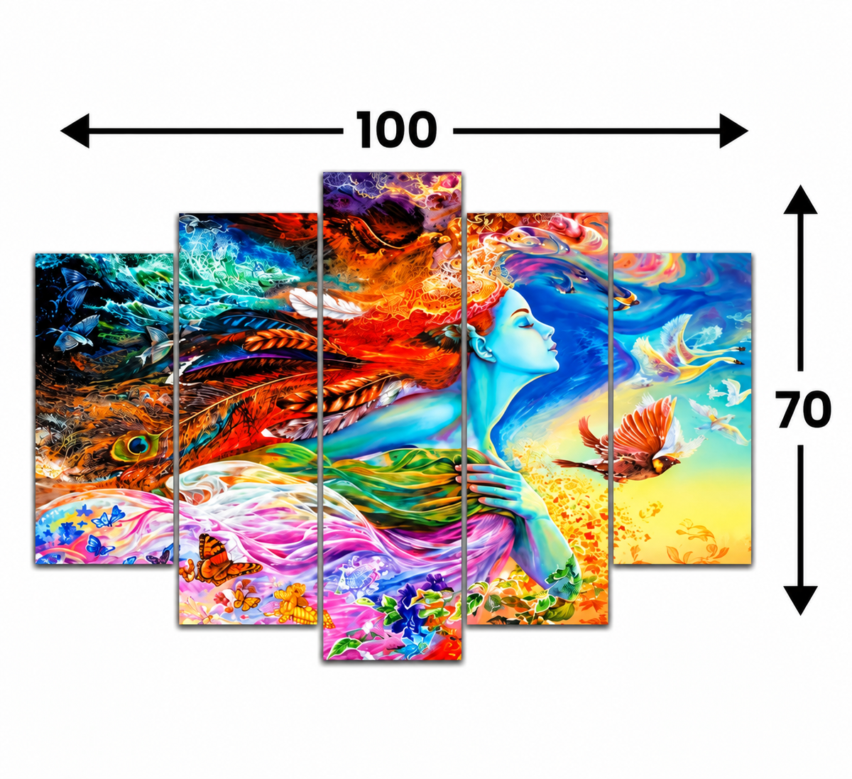 Doğanın Ruhu – 5 Parçalı MDF Tablo (70 cm x 100 cm)**