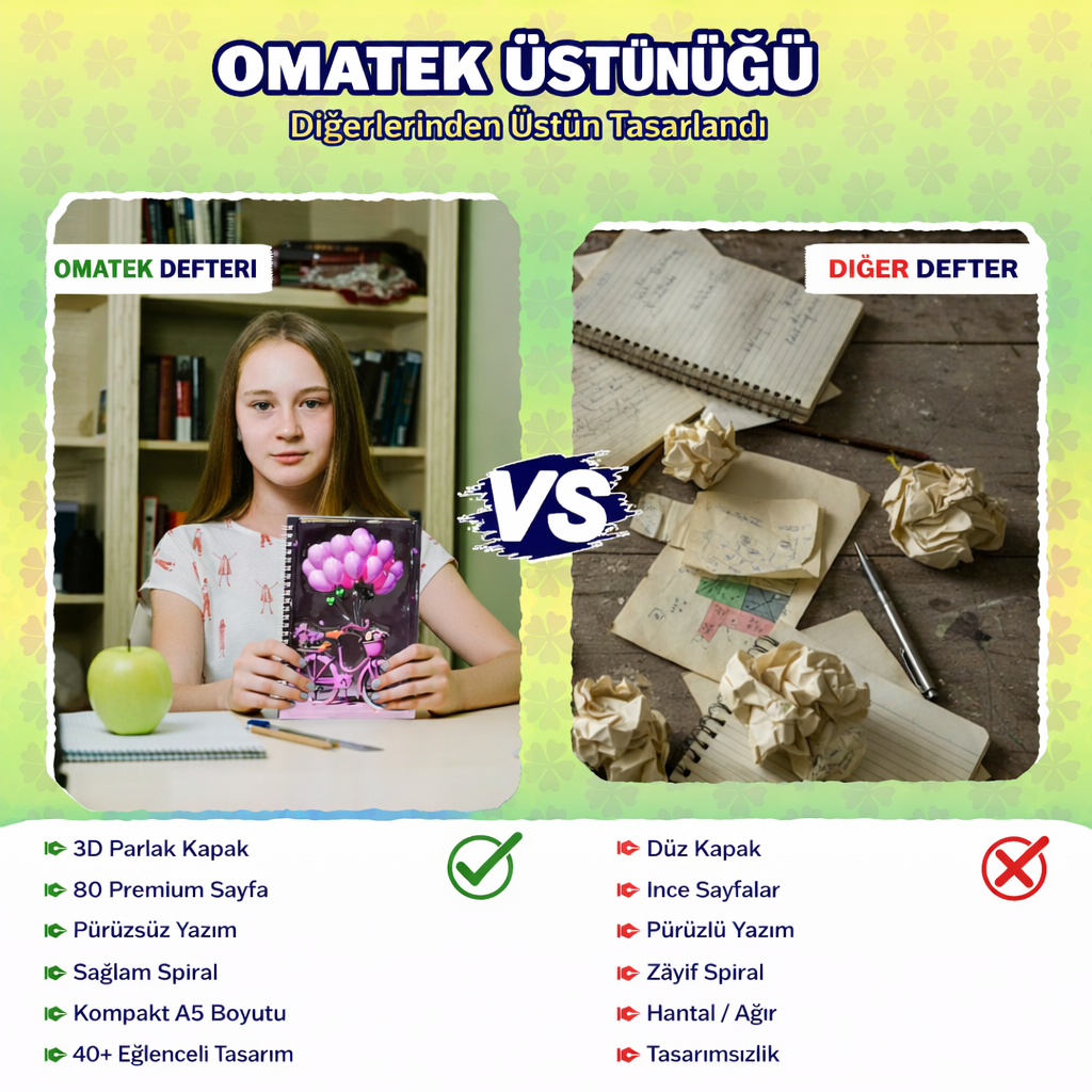 A5 Boyutunda  Parlak Yüzeyli 3 Boyutlu  Spiralli Defter  3'lü Koleksiyon gülen güneş , kitap okuyan salyangoz , pembe balonlu bisiklet