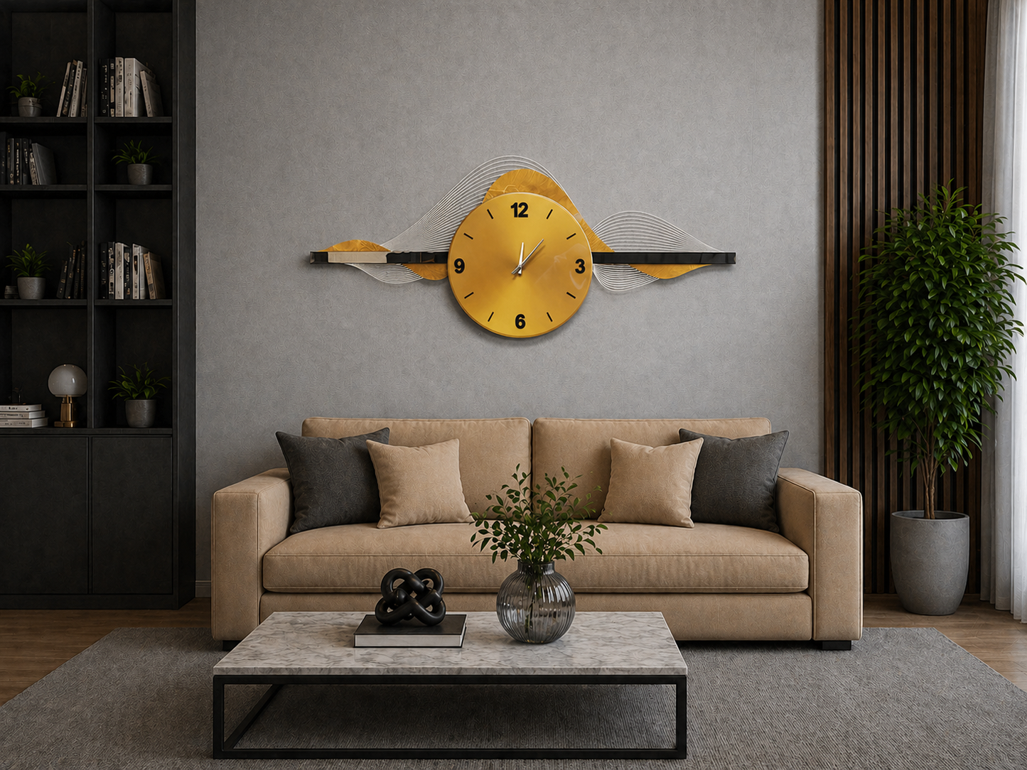 Altın Dalga LED Duvar Saati (65×150 cm)