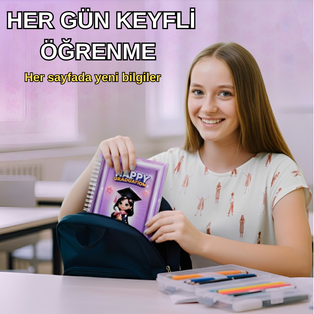 A5 Boyutunda  Parlak Yüzeyli 3 Boyutlu  Spiralli Defter  3'lü Koleksiyon mezuniyet kızı , pere kız , pembe tavşan
