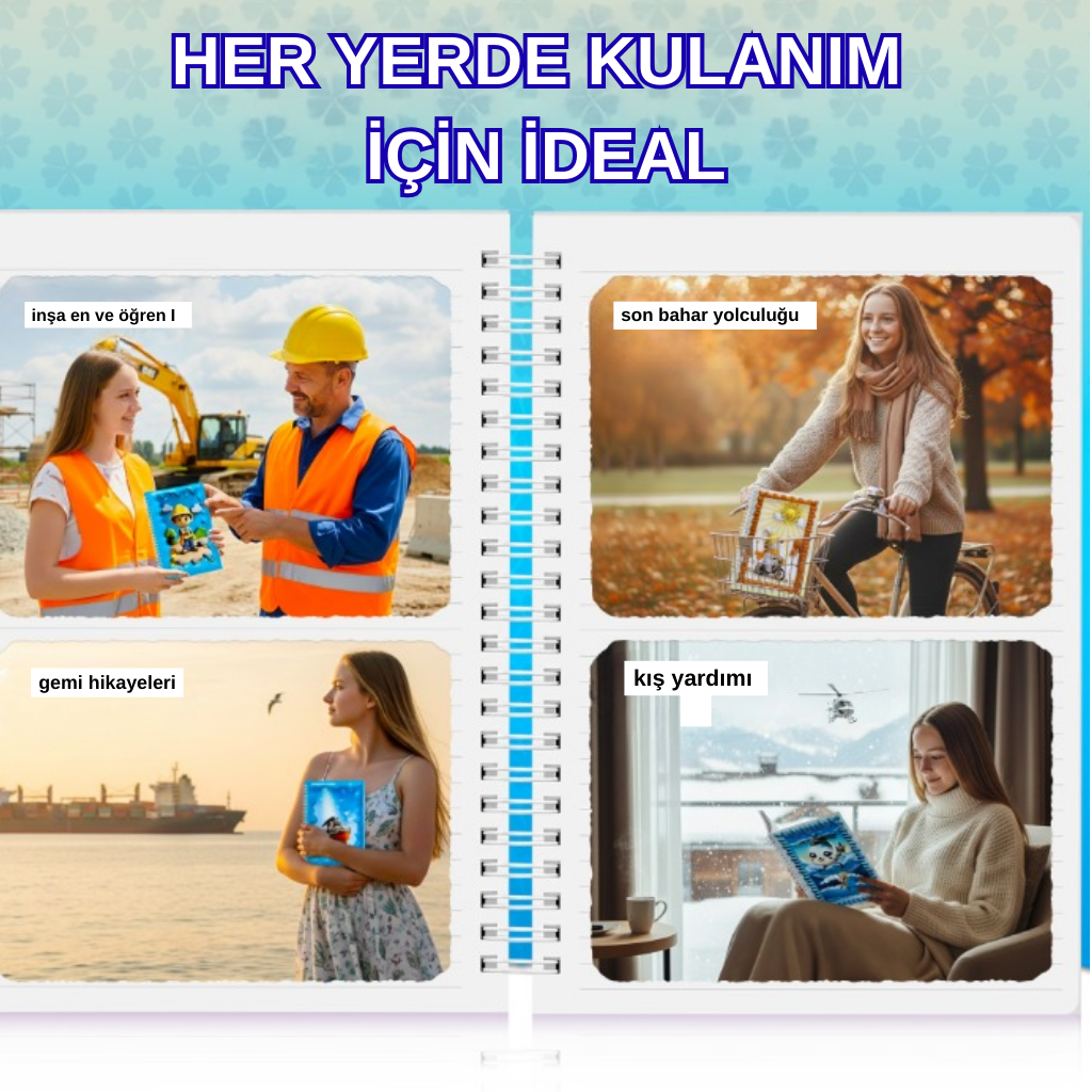 A5 Boyutunda  Parlak Yüzeyli 3 Boyutlu  Spiralli Defter  3'lü Koleksiyon kurtarma helikopteri , deniz gemisi , bisikletli tavşan