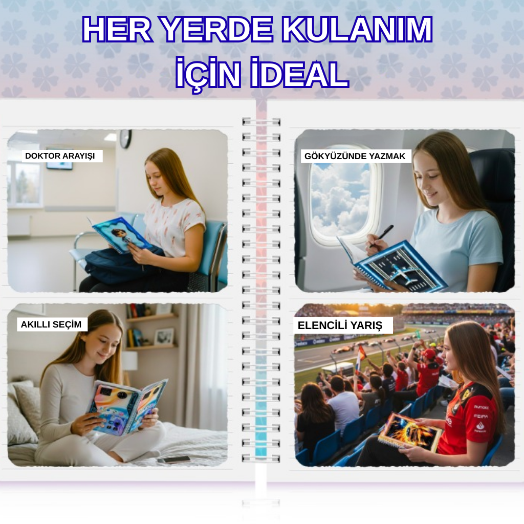 A5 Boyutunda  Parlak Yüzeyli 3 Boyutlu  Spiralli Defter  3'lü Koleksiyon  küçük doktor , akılı telefon ekranı ,  hızlı spor araba