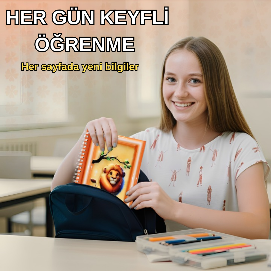 A5 Boyutunda  Parlak Yüzeyli 3 Boyutlu  Spiralli Defter  3'lü Koleksiyon deniz canlıları , baykuşlu su dalgası , sevimli aslan