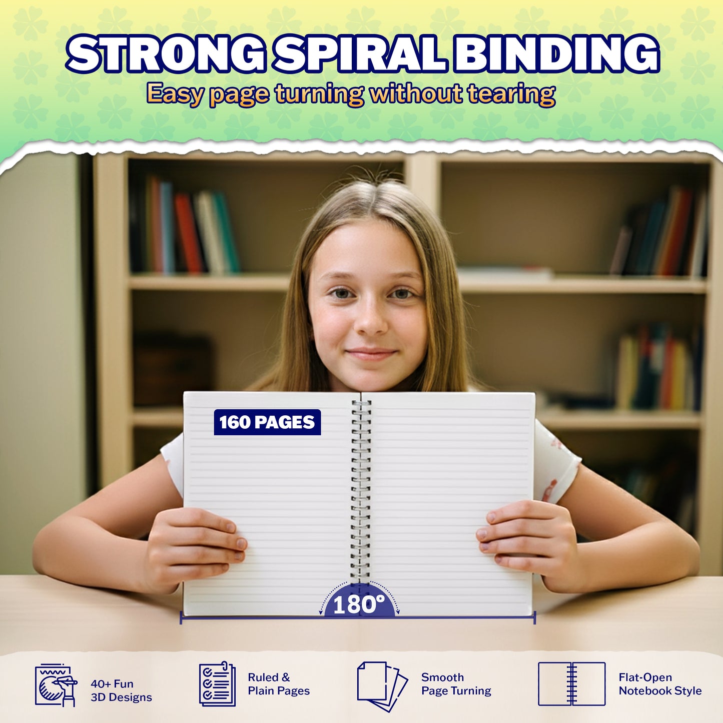 A5 Boyutunda  Parlak Yüzeyli 3 Boyutlu  Spiralli Defter  3'lü Koleksiyon  ay ve hayaletler , güneşli günler bisikletli ayıcık