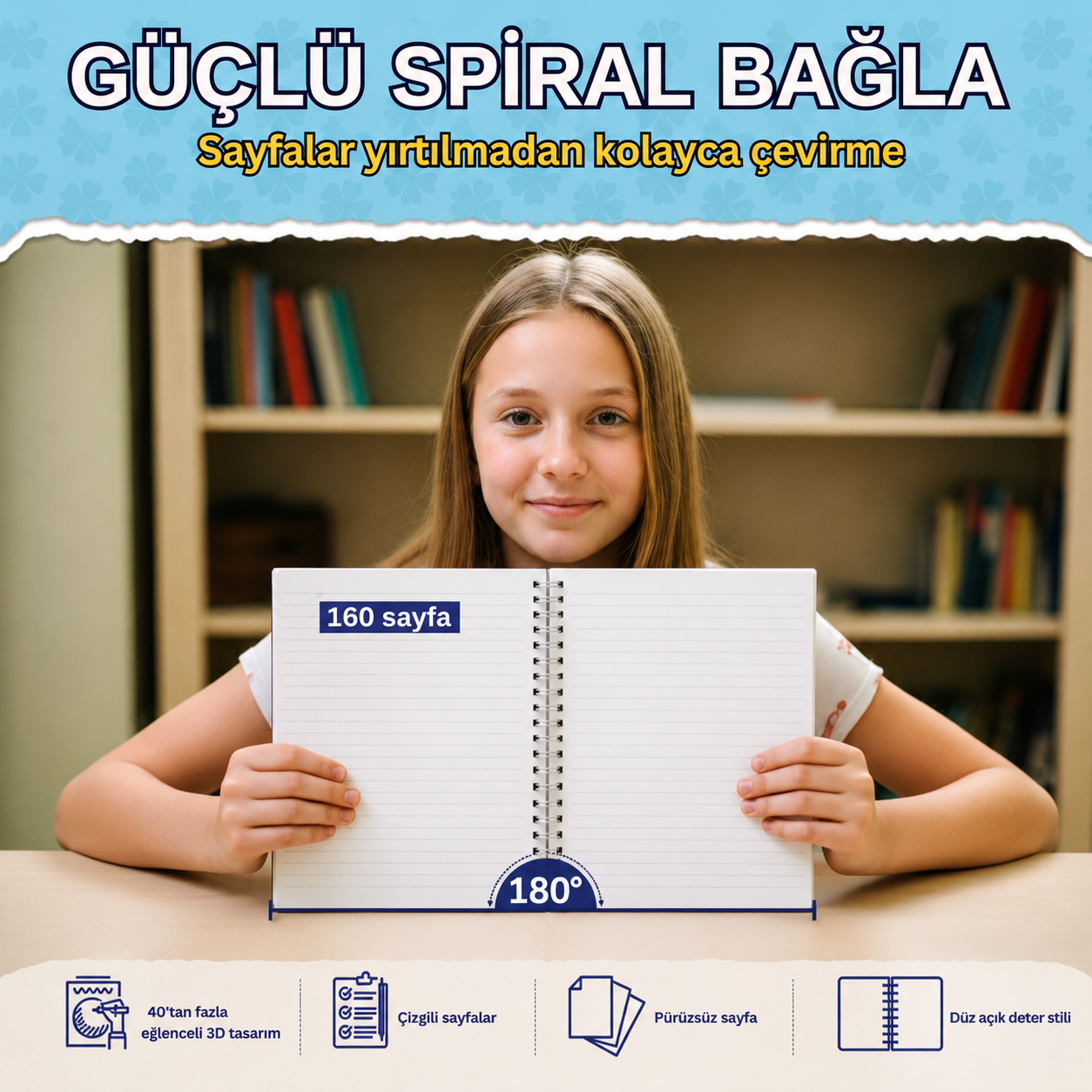 A5 Boyutunda  Parlak Yüzeyli 3 Boyutlu  Spiralli Defter  3'lü Koleksiyon