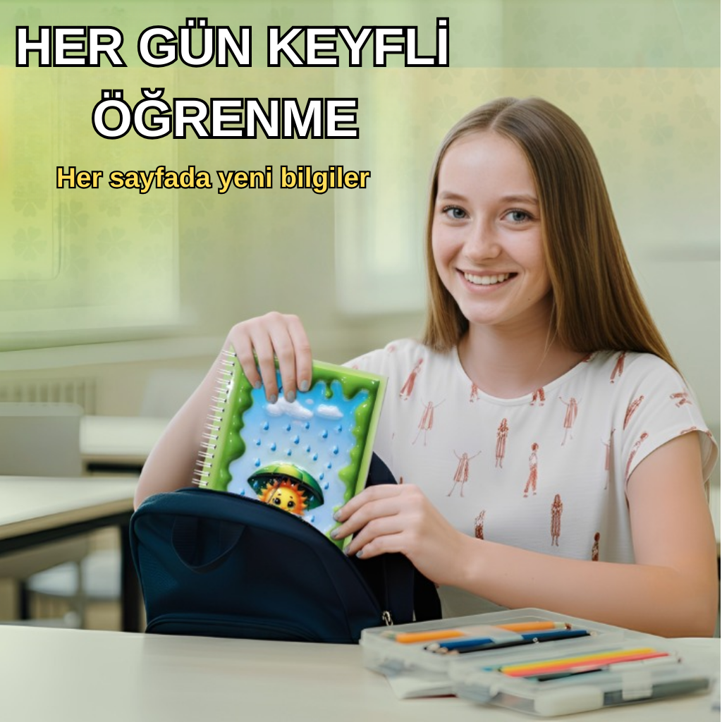 A5 Boyutunda  Parlak Yüzeyli 3 Boyutlu  Spiralli Defter  3'lü Koleksiyon  ay ve hayaletler , güneşli günler bisikletli ayıcık