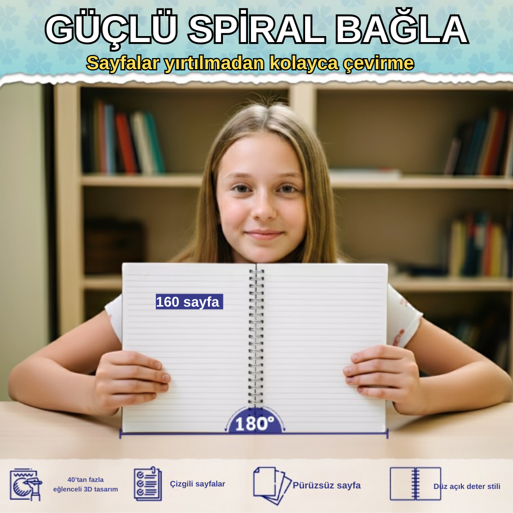 A5 Boyutunda  Parlak Yüzeyli 3 Boyutlu  Spiralli Defter  3'lü Koleksiyon kurtarma helikopteri , deniz gemisi , bisikletli tavşan