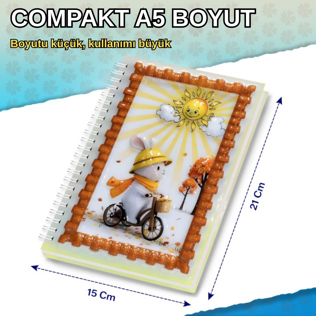 A5 Boyutunda  Parlak Yüzeyli 3 Boyutlu  Spiralli Defter  3'lü Koleksiyon kurtarma helikopteri , deniz gemisi , bisikletli tavşan
