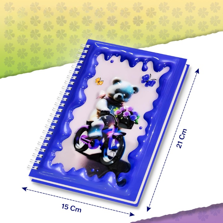 A5 Boyutunda  Parlak Yüzeyli 3 Boyutlu  Spiralli Defter  3'lü Koleksiyon  ay ve hayaletler , güneşli günler bisikletli ayıcık