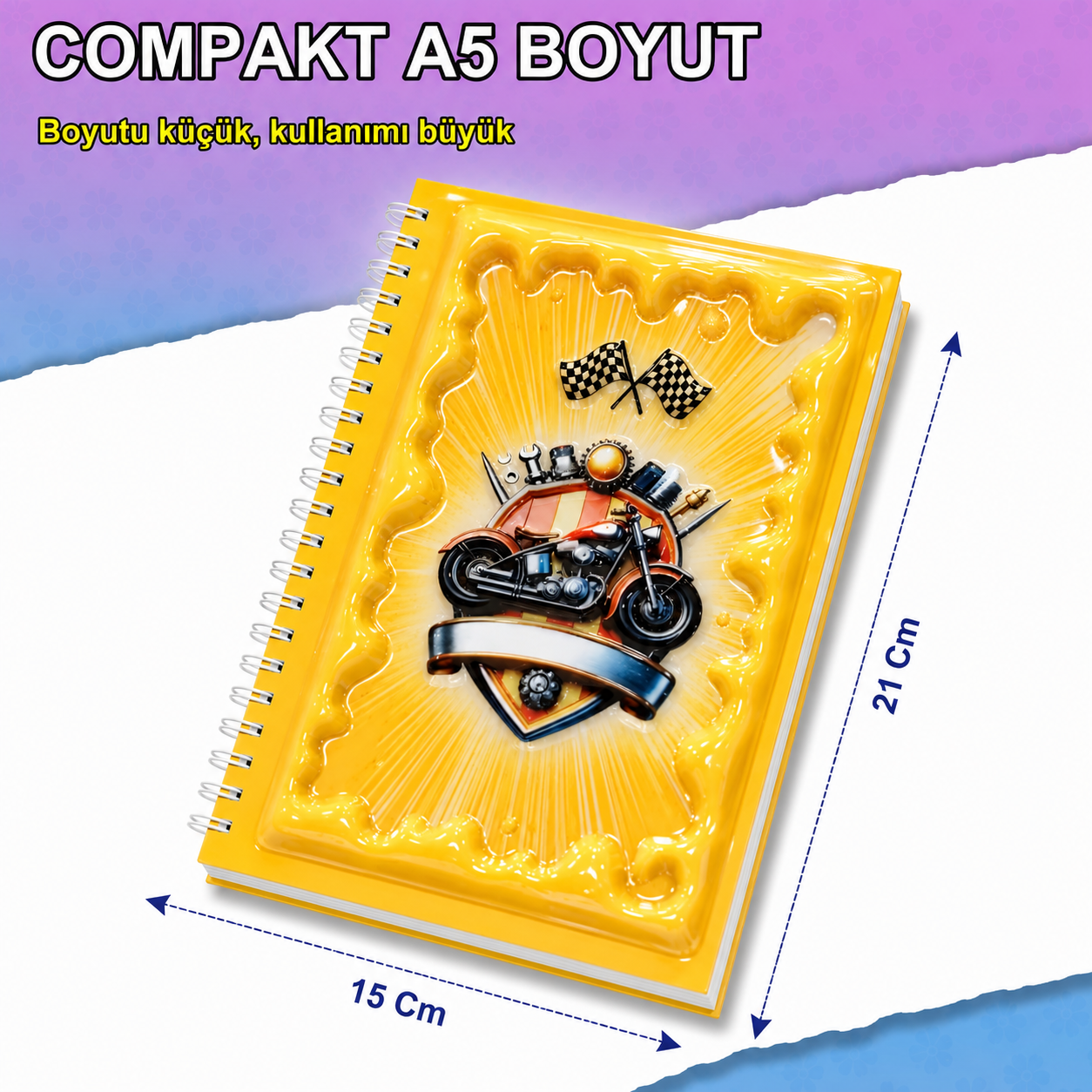 A5 Boyutunda  Parlak Yüzeyli 3 Boyutlu  Spiralli Defter  3'lü Koleksiyon