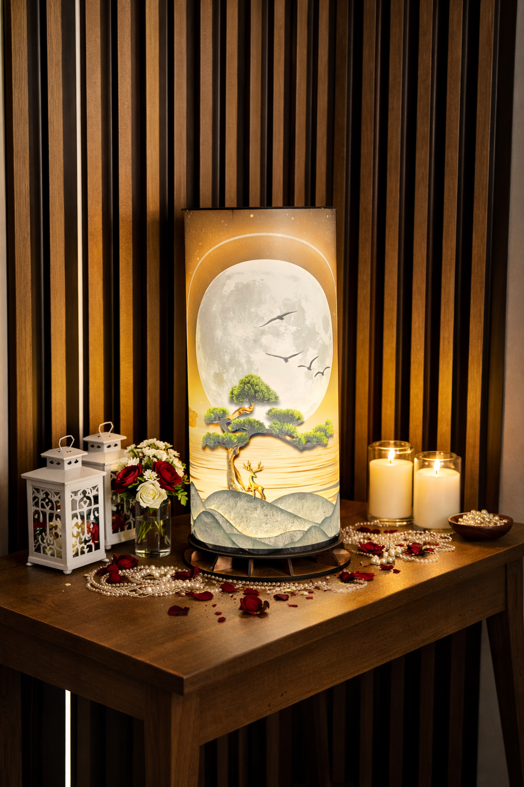 🌕 Ay ve Doğa Manzaralı LED Masa Lambası – Dekoratif Ortam Aydınlatması – 50 cm
