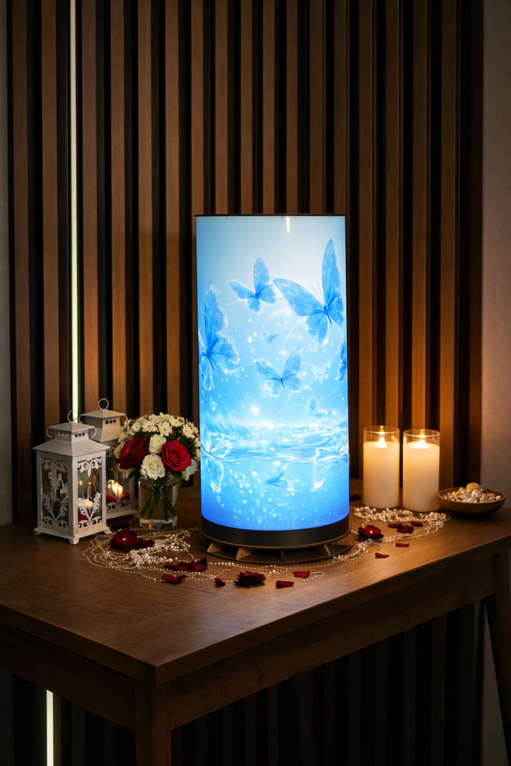 🦋 Mavi Kelebek Desenli LED Masa Lambası – Dekoratif Ortam Aydınlatması – 50 cm