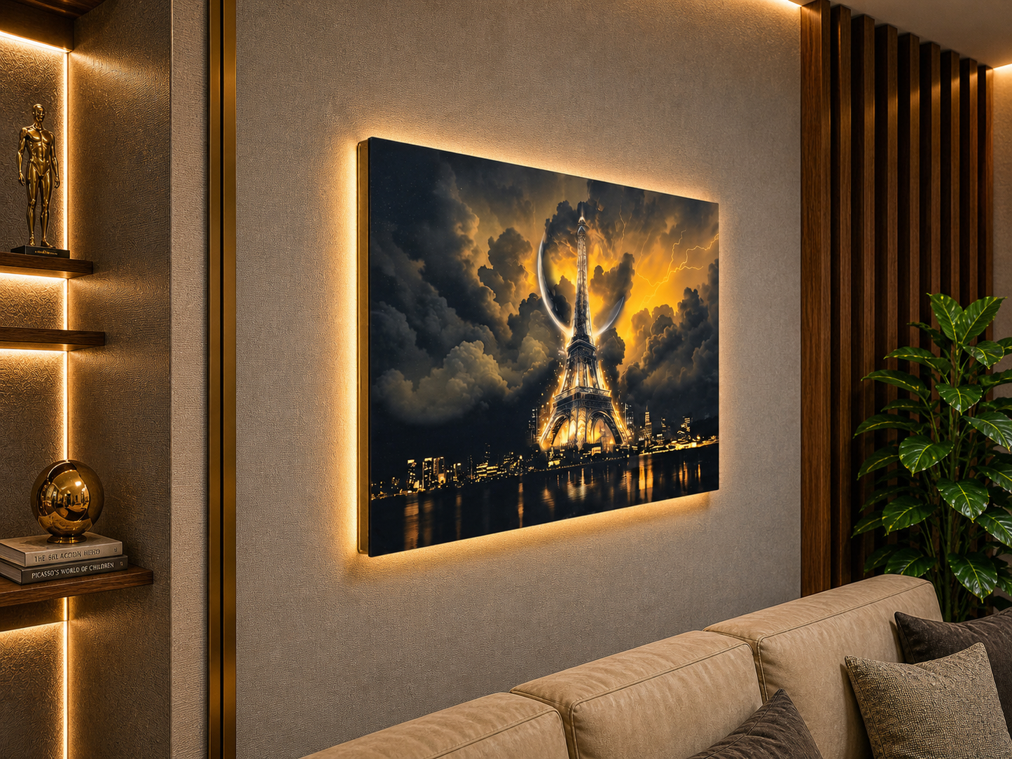 Altın Paris LED Akrilik Duvar Tablosu (60×90 cm)