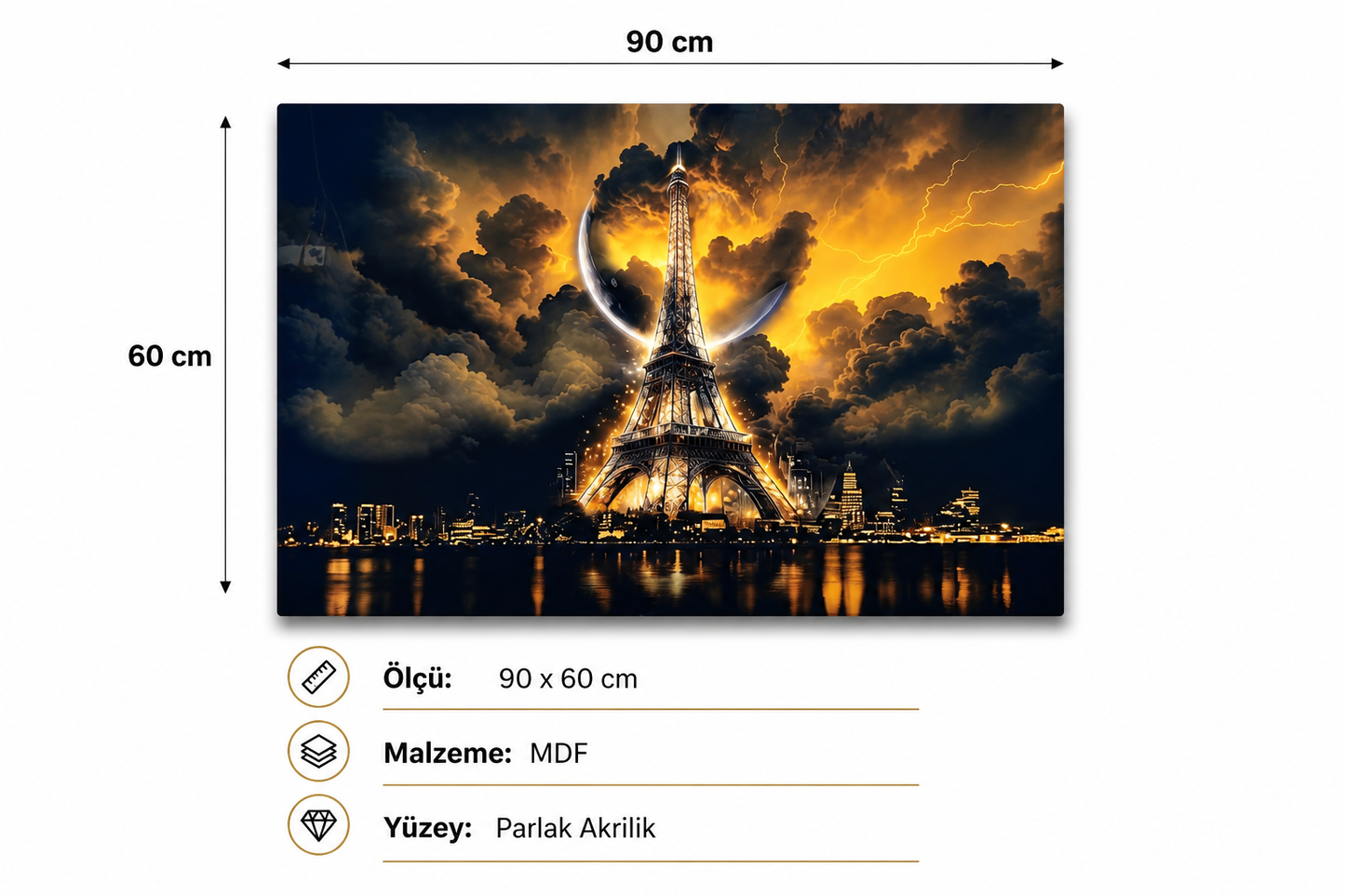 Altın Paris LED Akrilik Duvar Tablosu (60×90 cm)