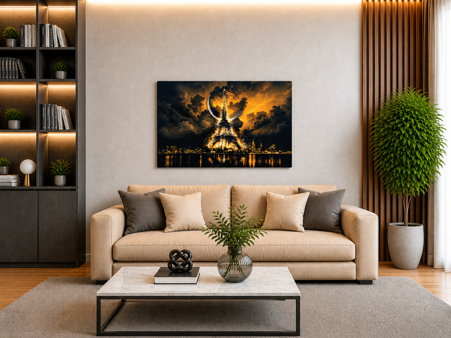 Altın Paris LED Akrilik Duvar Tablosu (60×90 cm)