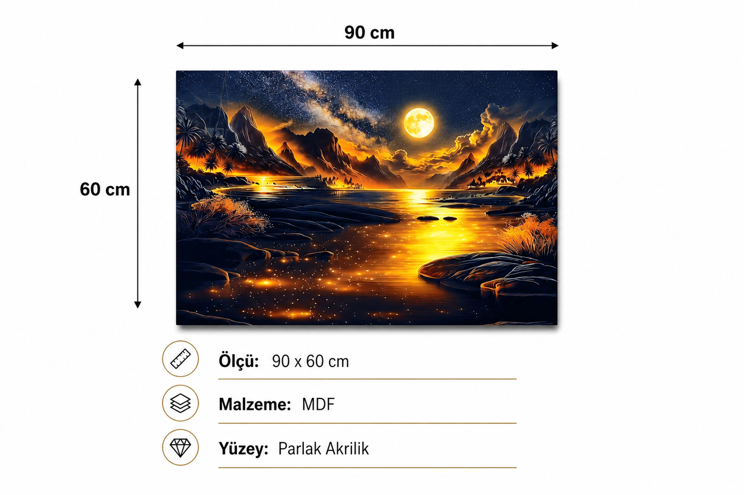 Altın Ufuk LED Akrilik Duvar Tablosu (60×90 cm)
