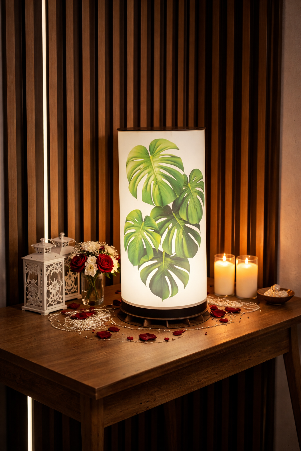 🌿 Monstera Yaprak Desenli LED Masa Lambası – Dekoratif Ortam Aydınlatması – 50 cm