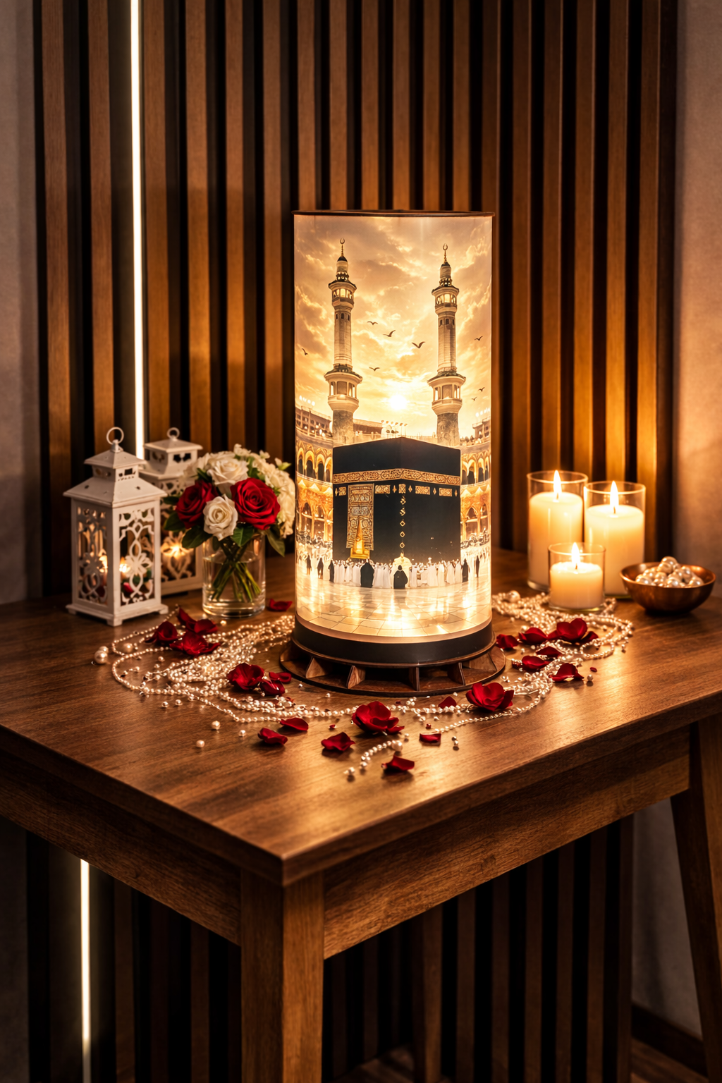 🕋 Kâbe ve Mescid-i Haram Desenli LED Masa Lambası – Dekoratif Ortam Aydınlatması – 50 cm