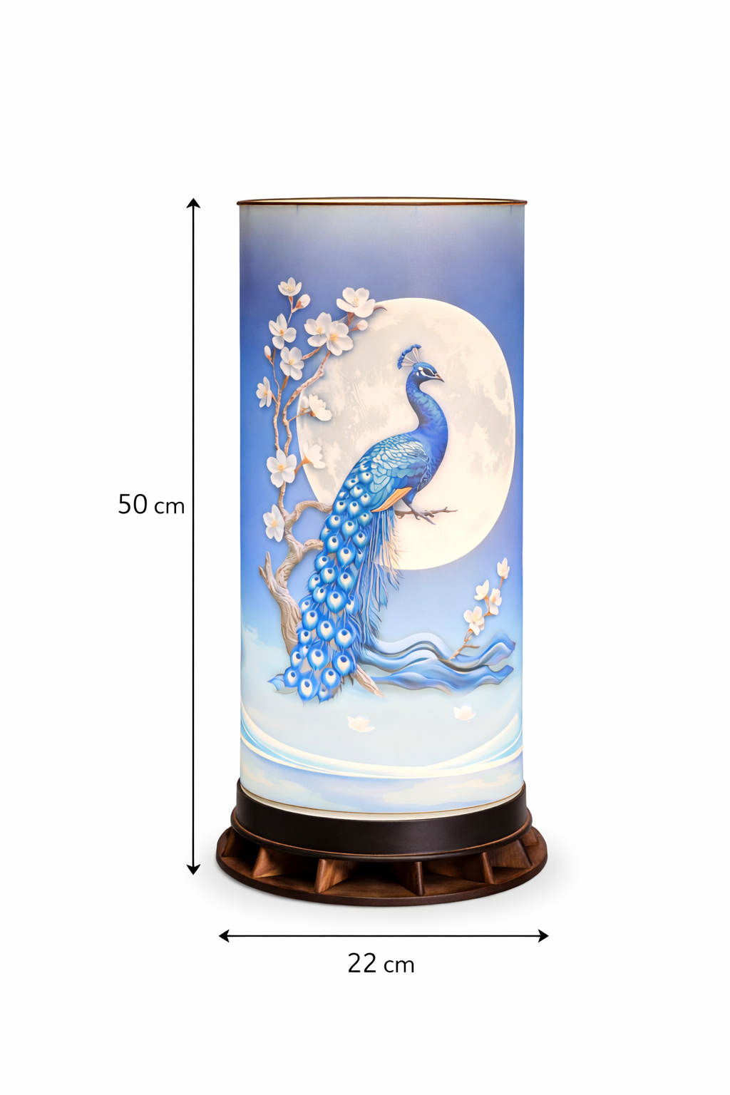 🦚 Tavus Kuşu ve Dolunay Desenli LED Masa Lambası – Dekoratif Ortam Aydınlatması – 50 cm