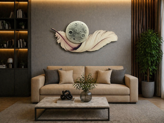 Ay Tüyü LED Duvar Sanatı (70×150 cm) – Bluetooth Hoparlör