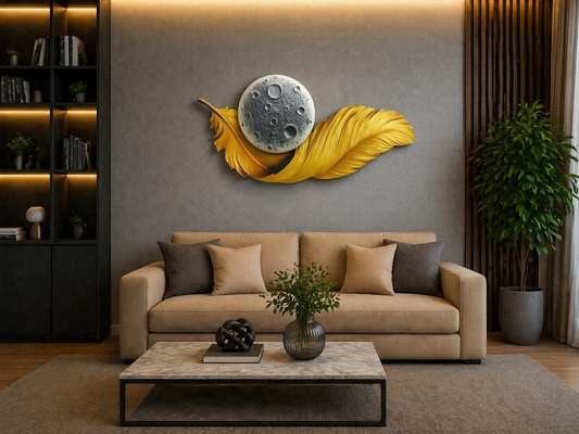 Altın Tüyü LED Duvar Sanatı (70×150 cm) – Bluetooth Hoparlör