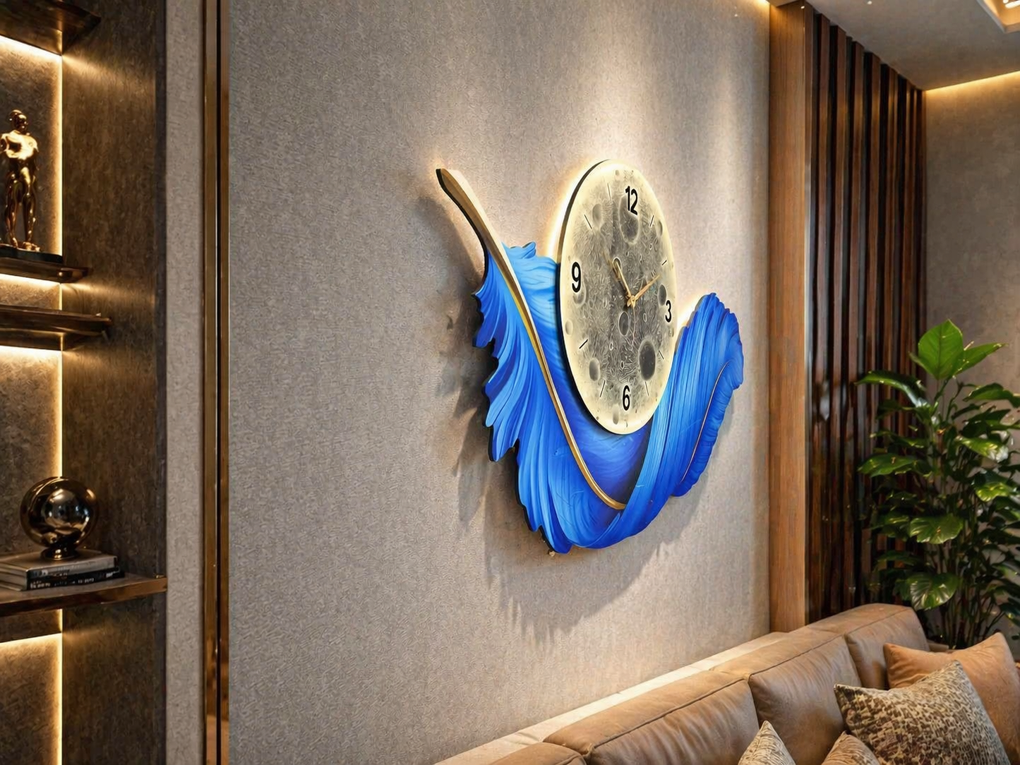 Okyanus Tüyü Akıllı LED Duvar Saati (70×150 cm) – Bluetooth Hoparlör