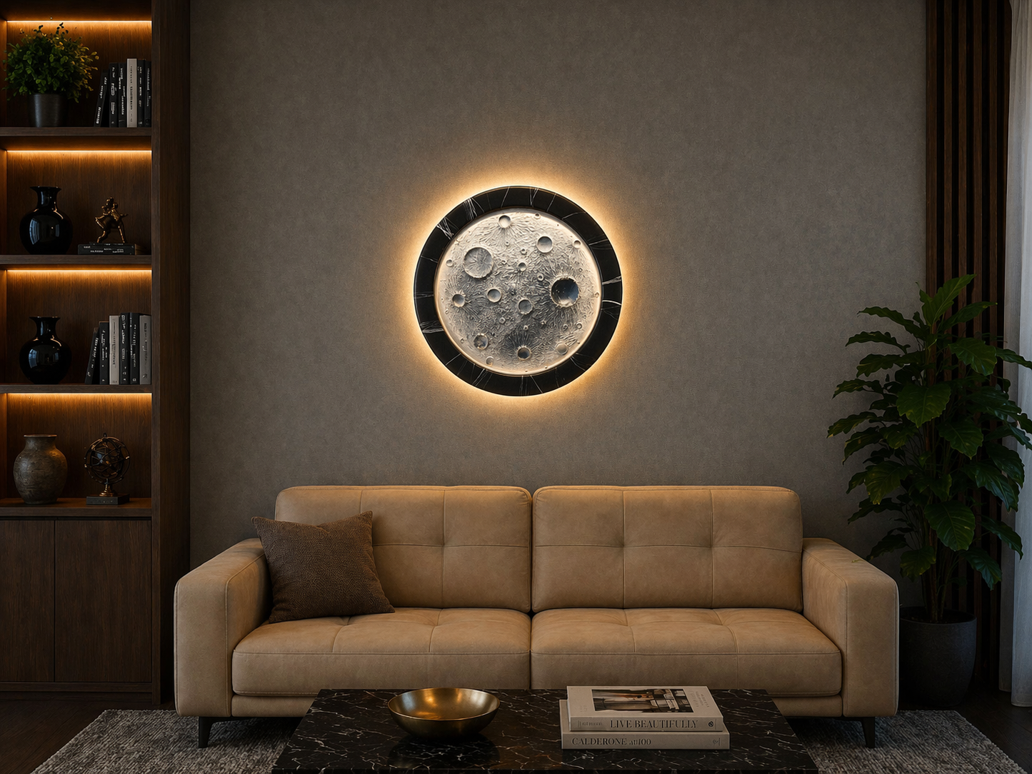 Ay Yüzeyi LED Duvar Sanatı (60 cm) – Bluetooth Hoparlörlü