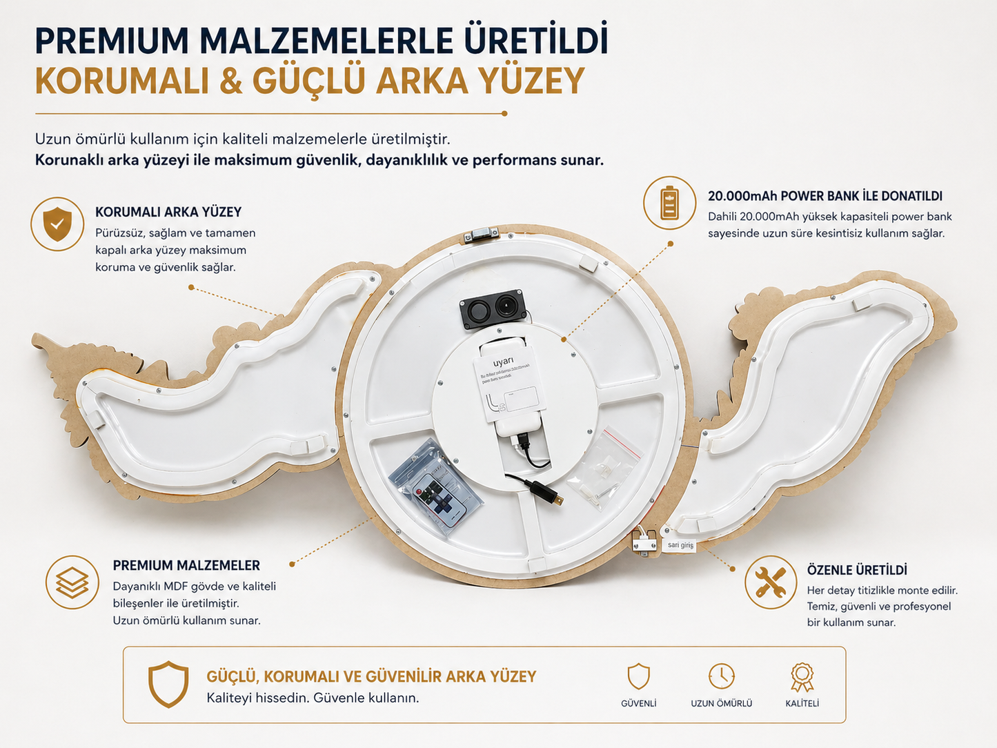 Ay & Kelebek LED Duvar Sanatı (70×150 cm) – Bluetooth Hoparlörlü