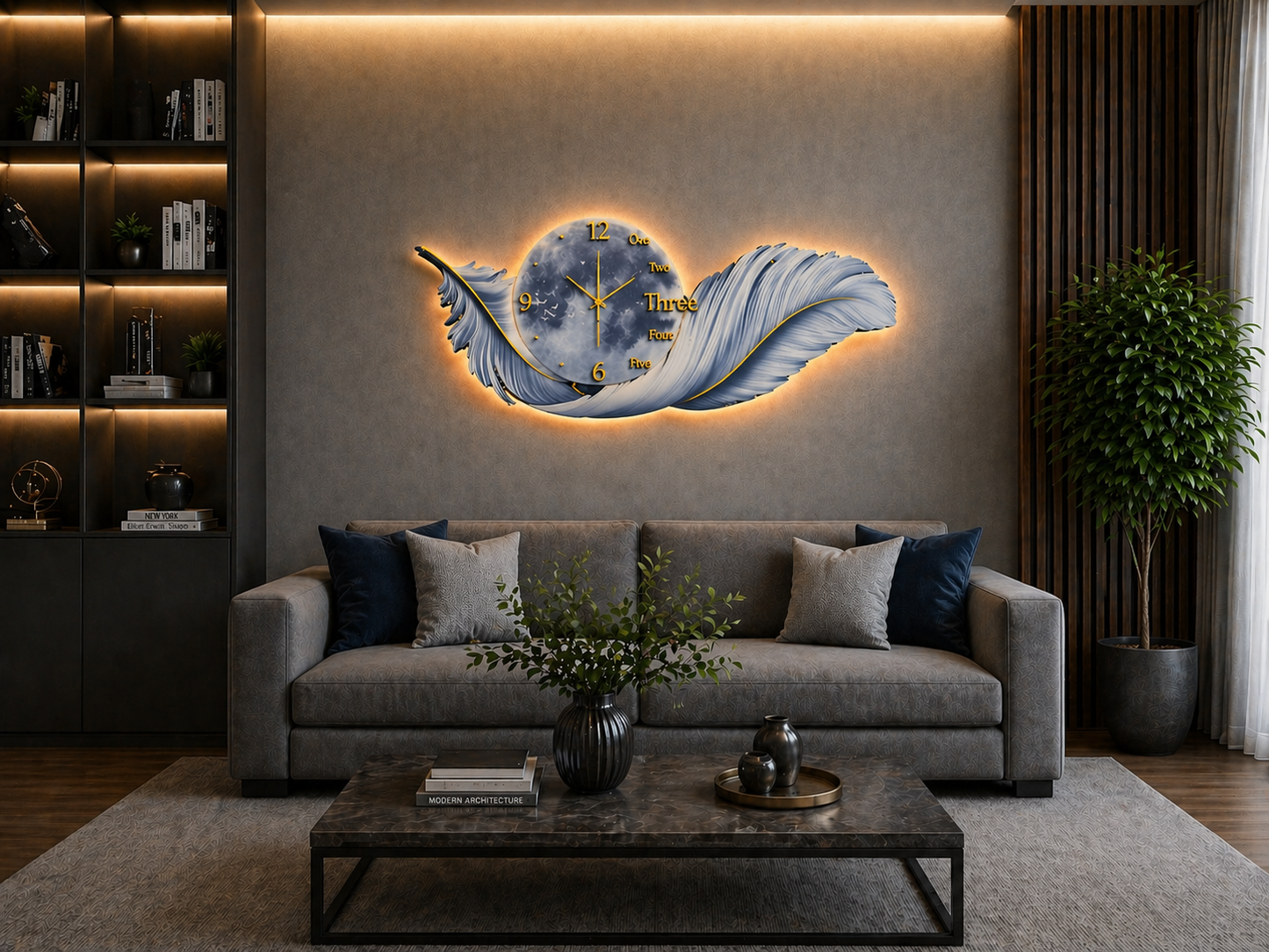 Gümüş Esinti LED Duvar Saati (70×150 cm) – Bluetooth Hoparlör
