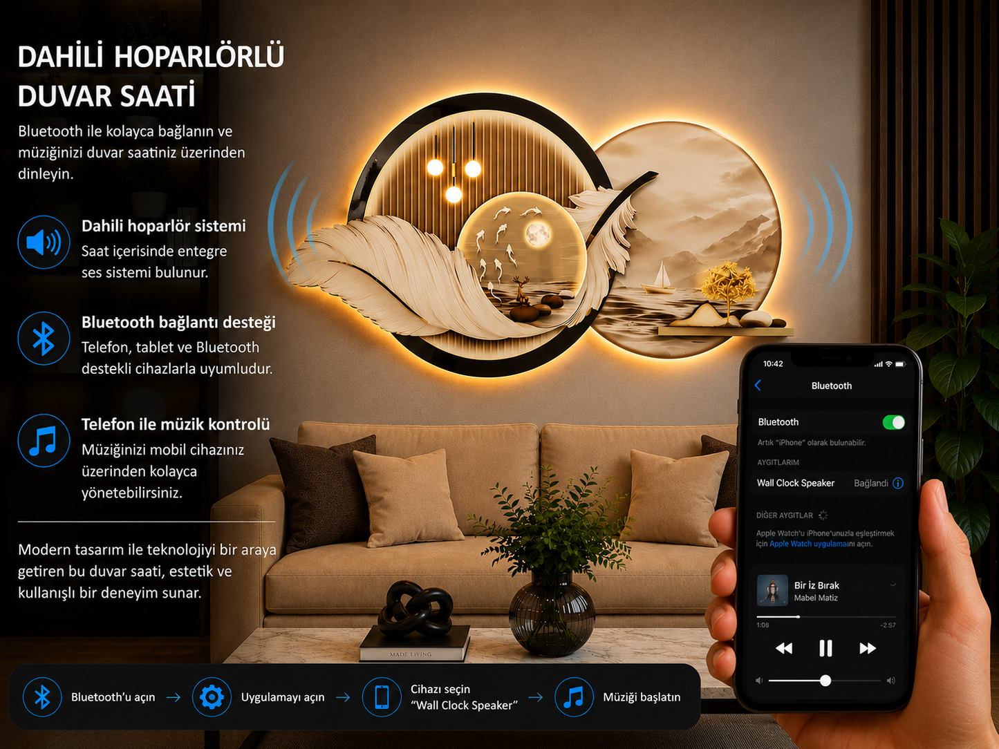 Huzur Manzarası LED Duvar Sanatı (100×200 cm) – Bluetooth Hoparlör-WA-10146-2D