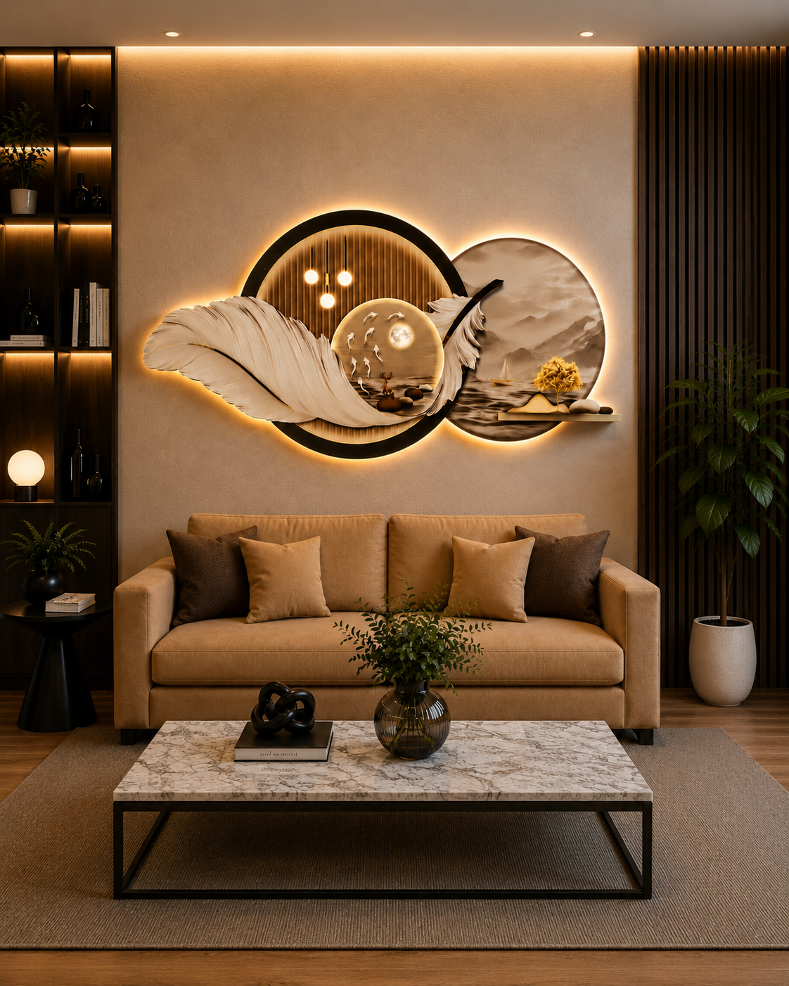 Huzur Manzarası LED Duvar Sanatı (100×200 cm) – Bluetooth Hoparlör-WA-10146-2D