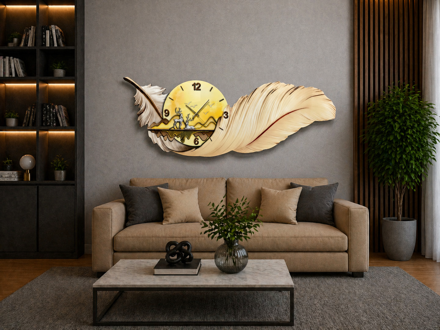 Krem Esinti LED Duvar Saati (70×150 cm) – Bluetooth Hoparlör