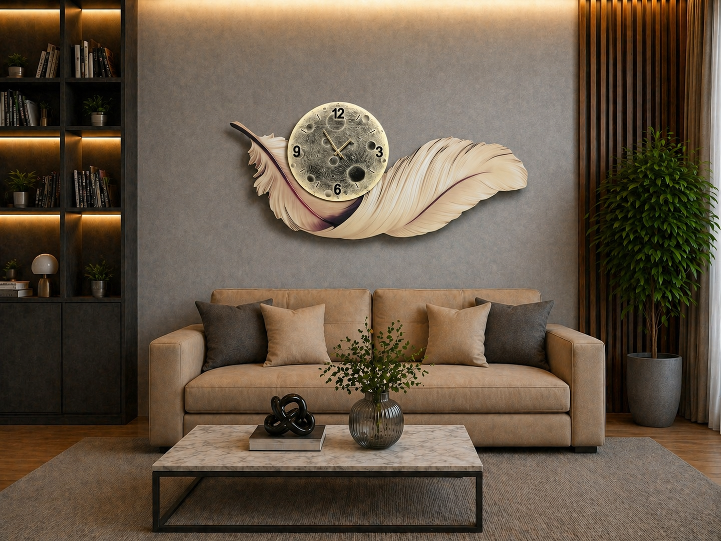 Ay Tüyü LED Duvar Sanatı (70×150 cm) – Bluetooth Hoparlör