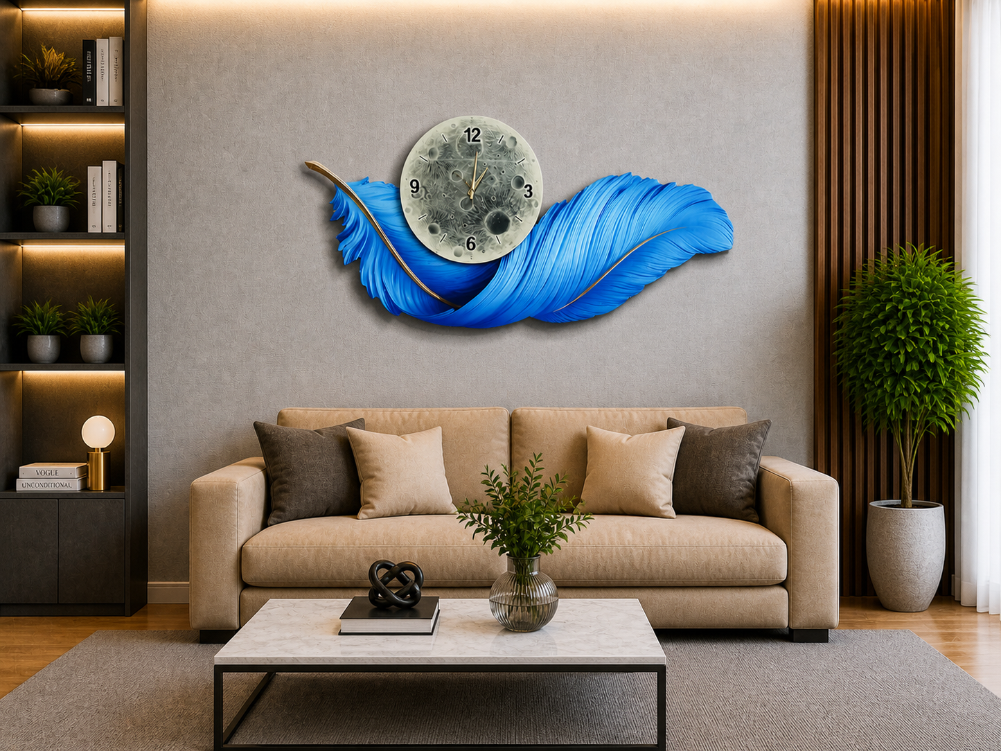 Okyanus Tüyü Akıllı LED Duvar Saati (70×150 cm) – Bluetooth Hoparlör