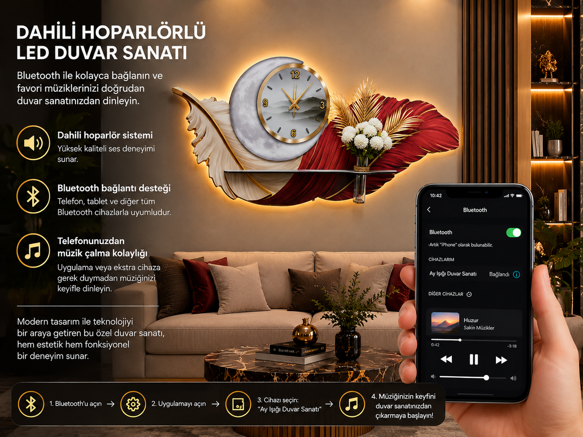 فن حائط LED ريشة القمر (70×150 سم) – سماعة بلوتوث-WA-10112-2D