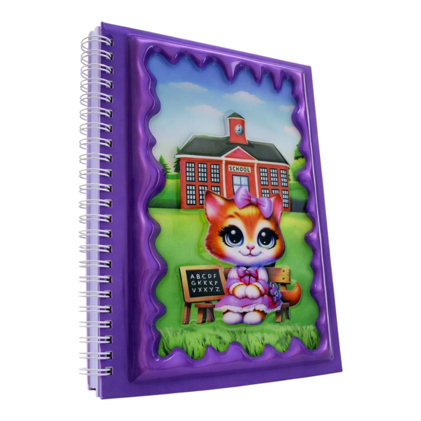 Okul Temalı Sevimli Kedi 3 Boyutlu Spiralli Defter