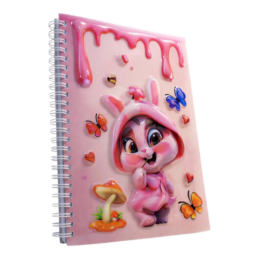 Pembe Tavşan 3 Boyutlu Spiralli Defter