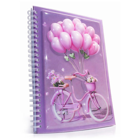 Pembe Balonlu Bisiklet 3 Boyutlu Spiralli Defter