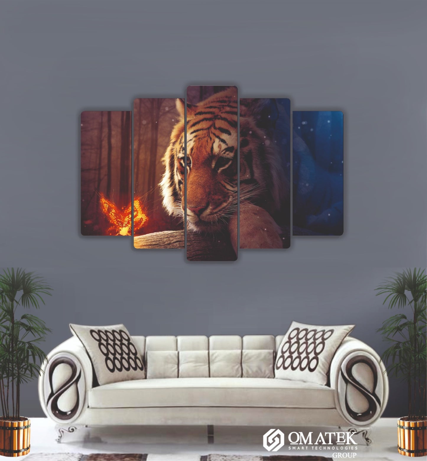 Kaplan Temalı Sanatsal 5 Parçalı MDF Duvar Tablosu (70cm x 100cm)