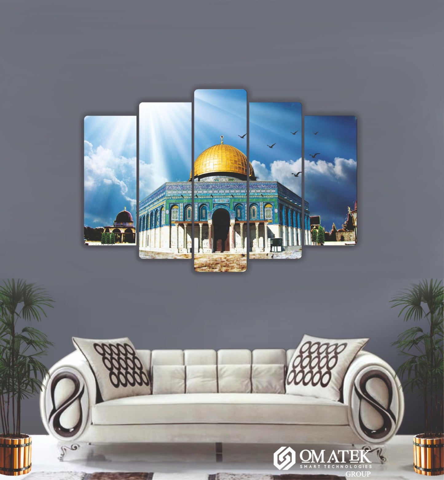 Kubbetü’s-Sahra (Mescid-i Aksa) Temalı 5 Parçalı MDF Duvar Tablosu (70cm x 100cm)