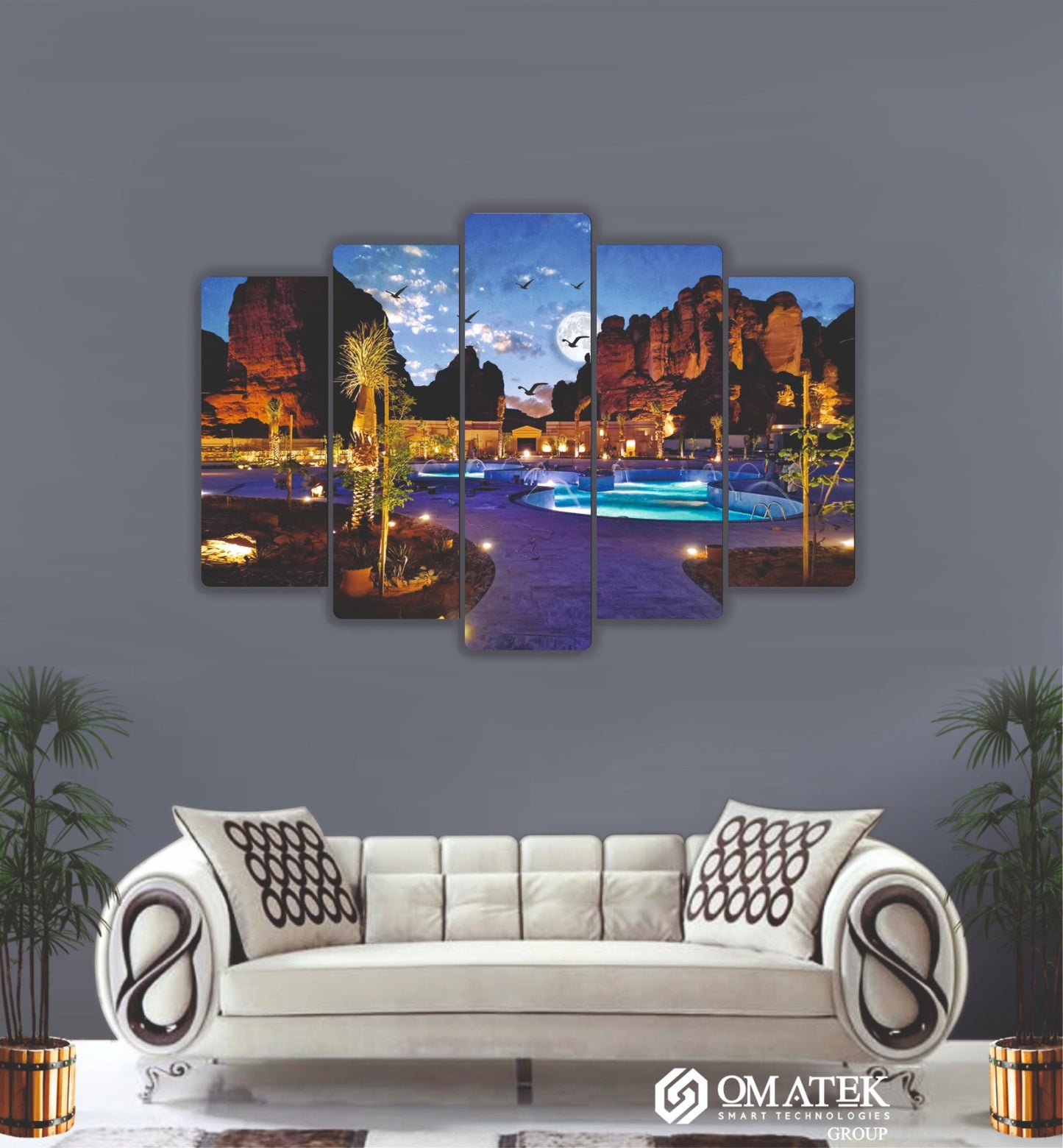 5 Parçalı Gece Manzarası MDF Duvar Tablosu (70cm x 100cm)