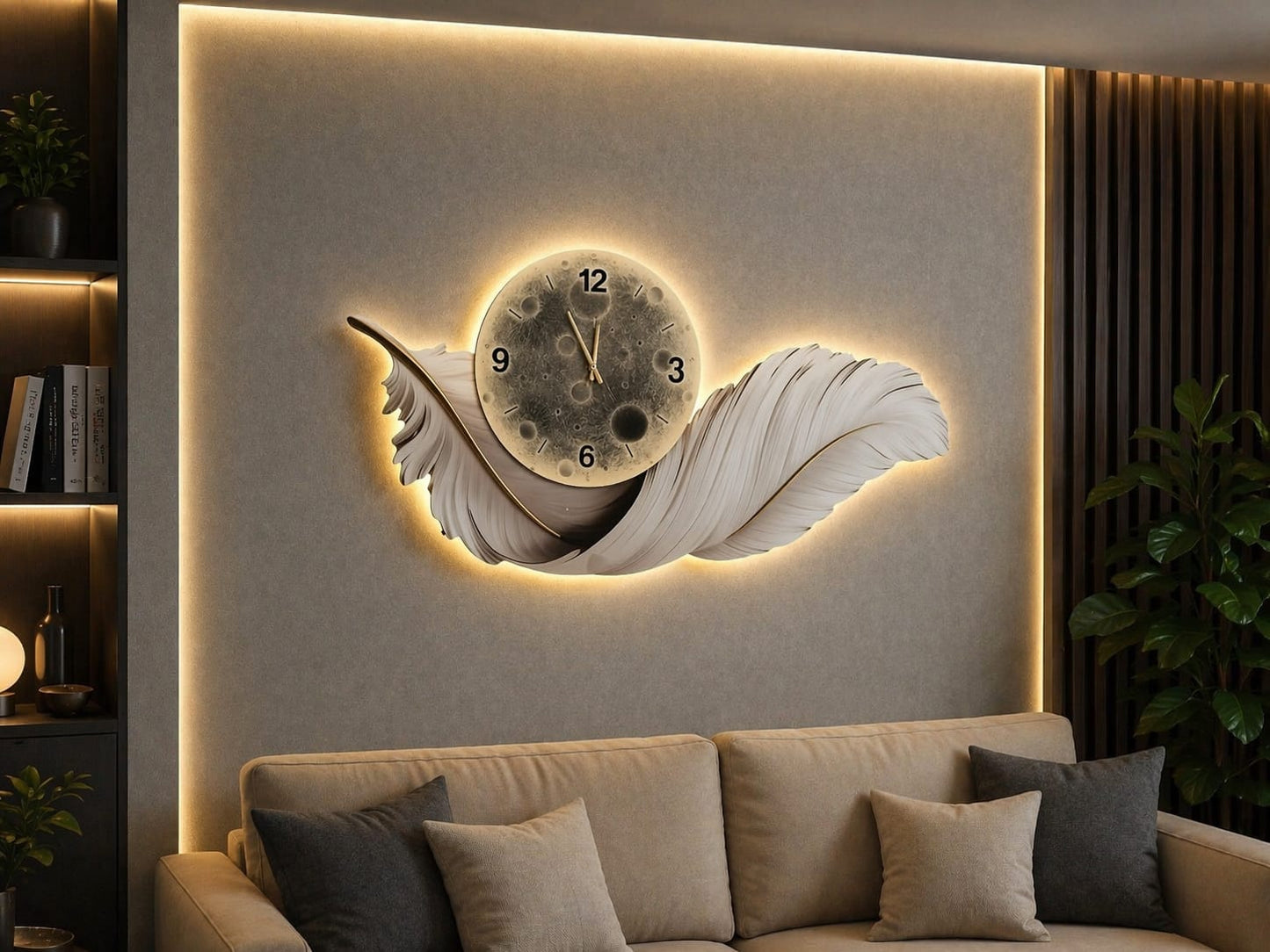 Ay Tüyü Akıllı LED Duvar Saati (70×150 cm) – Bluetooth Hoparlör
