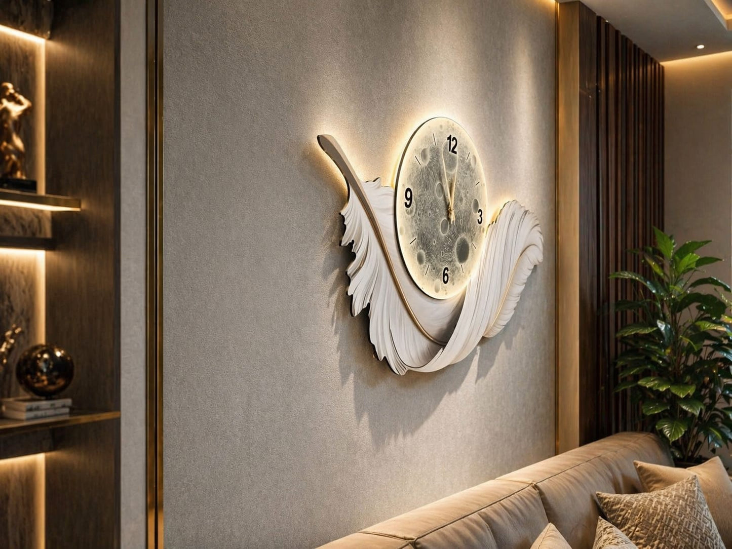 Ay Tüyü Akıllı LED Duvar Saati (70×150 cm) – Bluetooth Hoparlör