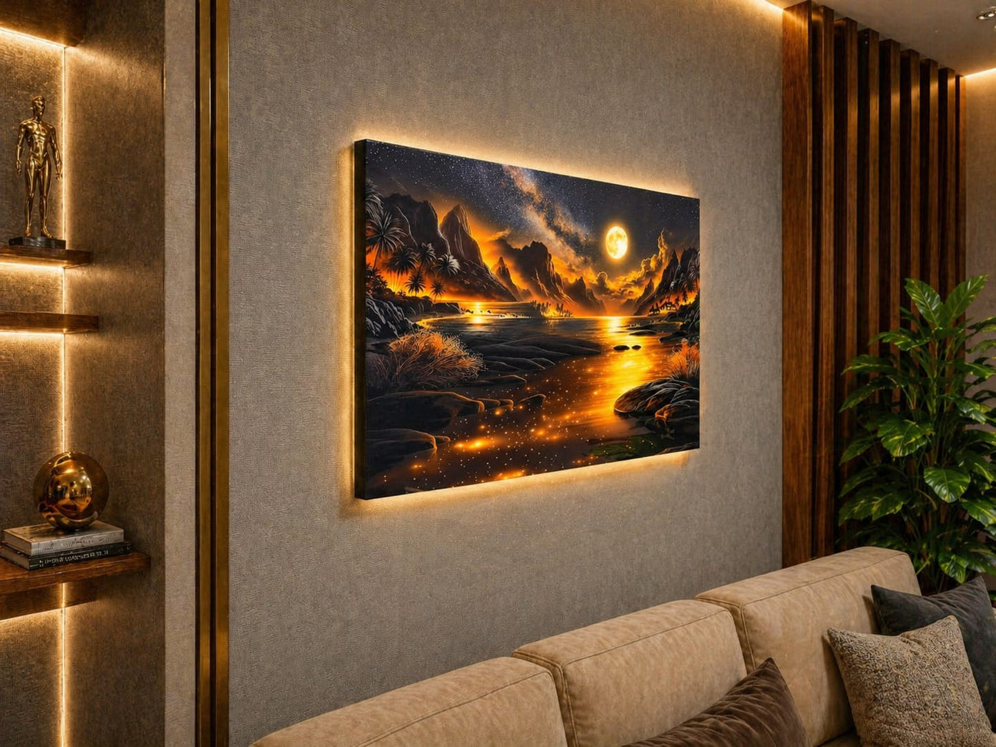 Altın Ufuk LED Akrilik Duvar Tablosu (60×90 cm)