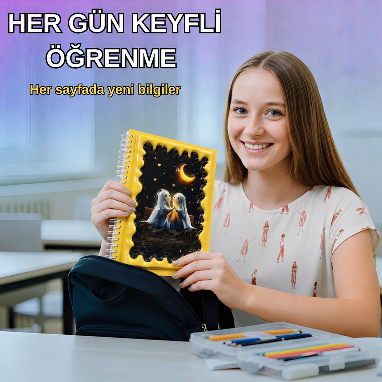 A5 Boyutunda  Parlak Yüzeyli 3 Boyutlu  Spiralli Defter  3'lü Koleksiyon