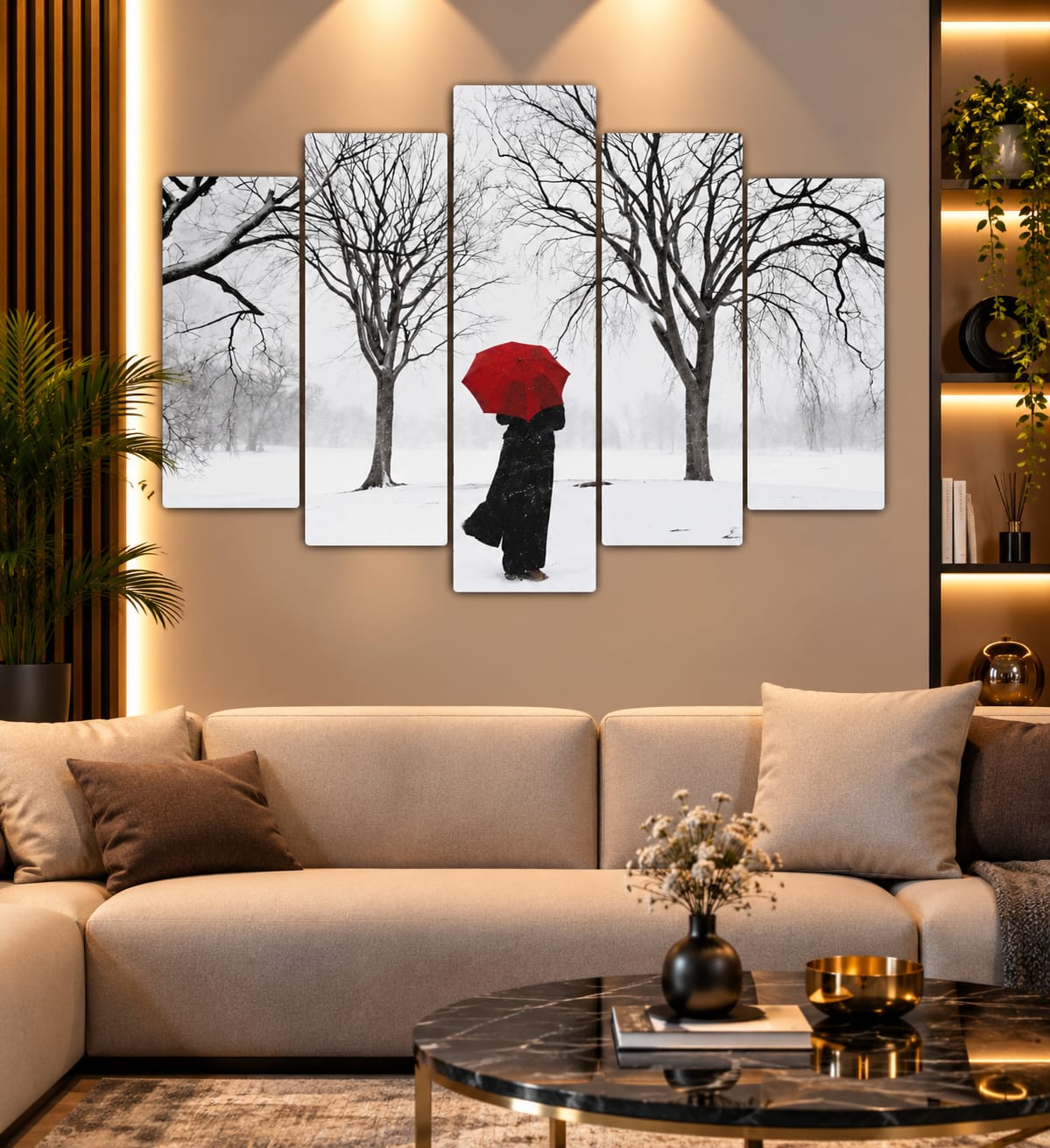 Kış Sessizliği – 5 Parçalı MDF Tablo (70 cm x 100 cm)
