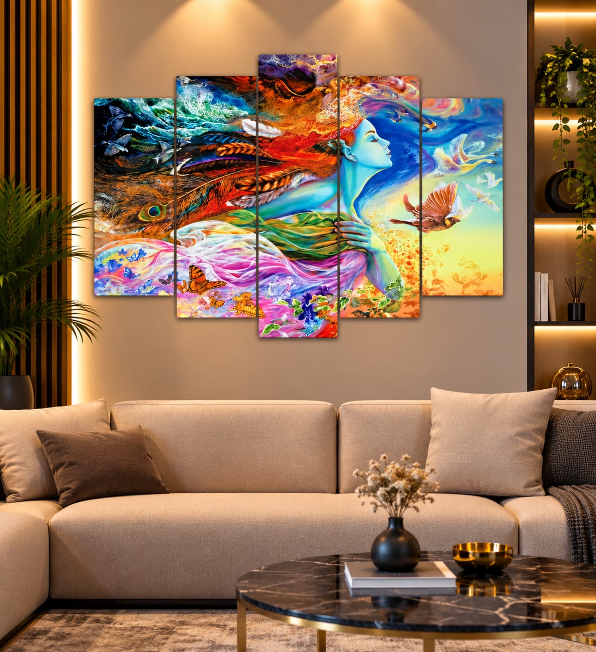 Doğanın Ruhu – 5 Parçalı MDF Tablo (70 cm x 100 cm)**